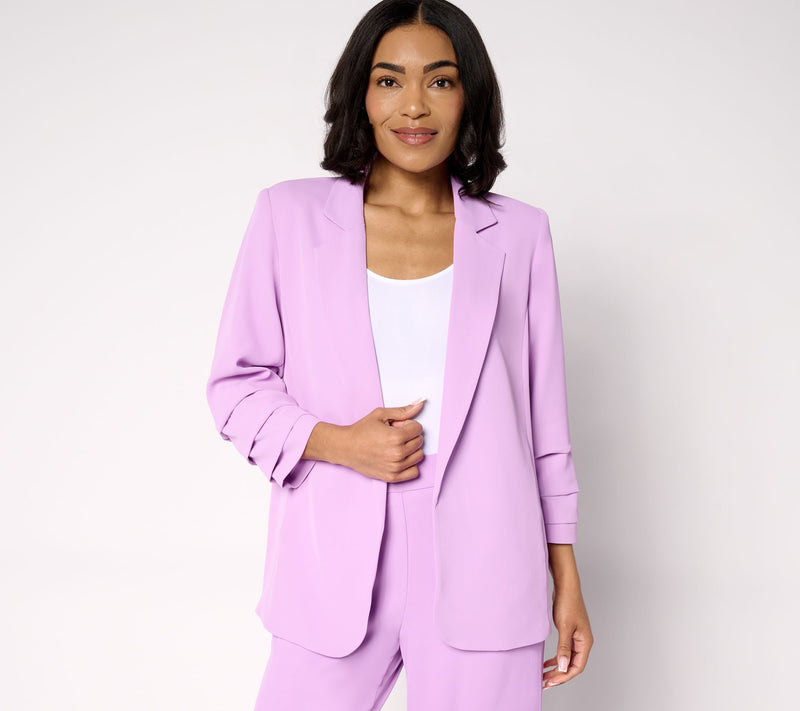 nicole by Nicole Miller Stretch Crepe Blazer with Ruched Sleeves — View 7