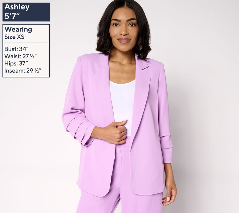 nicole by Nicole Miller Stretch Crepe Blazer with Ruched Sleeves — View 11