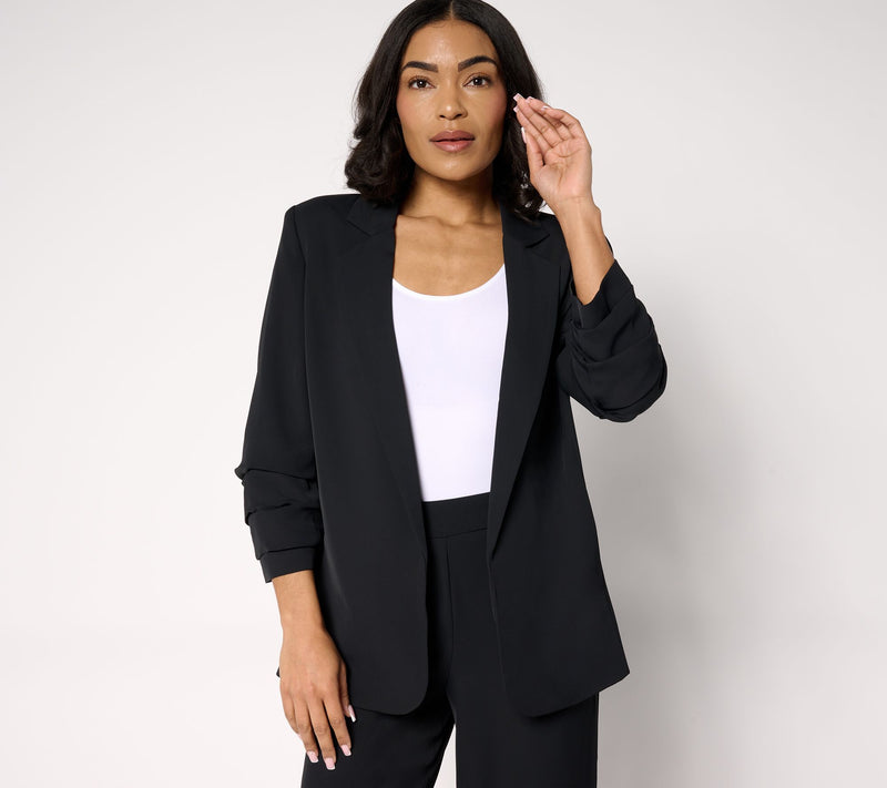 nicole by Nicole Miller Stretch Crepe Blazer with Ruched Sleeves — View 9