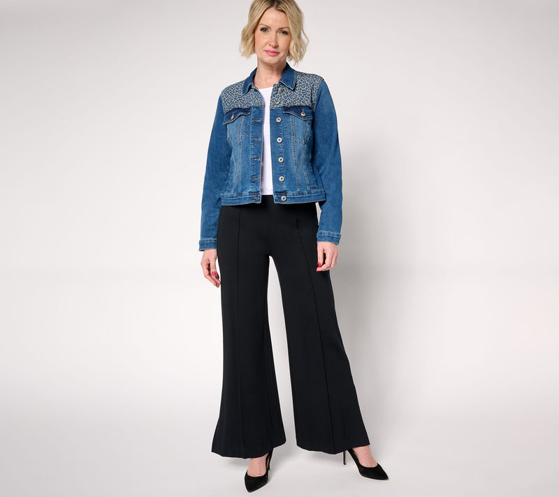 nicole by Nicole Miller Printed Yoke Stretch Denim Jacket — View 9