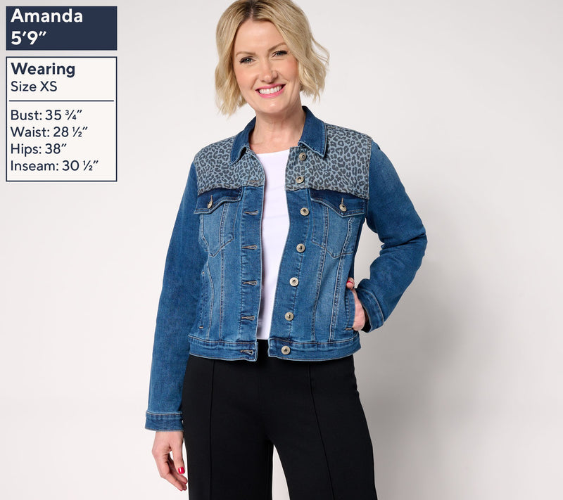 nicole by Nicole Miller Printed Yoke Stretch Denim Jacket — View 7