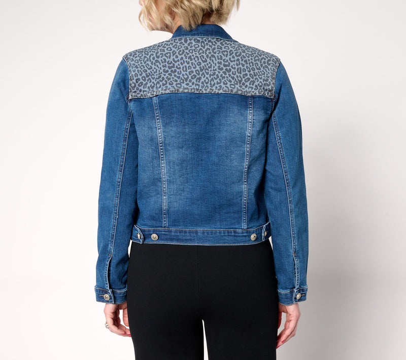 nicole by Nicole Miller Printed Yoke Stretch Denim Jacket — View 8
