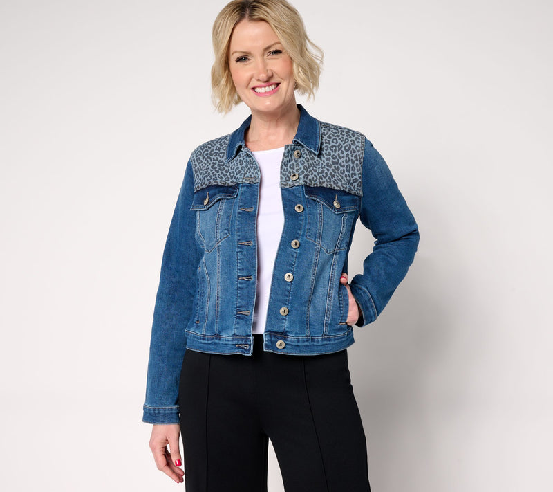 nicole by Nicole Miller Printed Yoke Stretch Denim Jacket — View 3