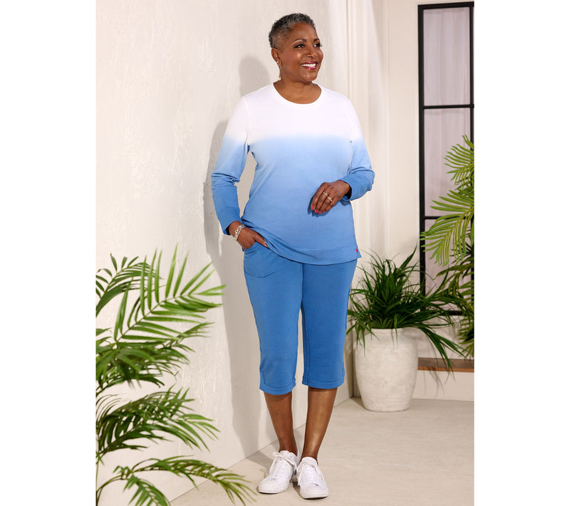 Denim & Co. Petite French Terry Dip Dye Tunic — View 19