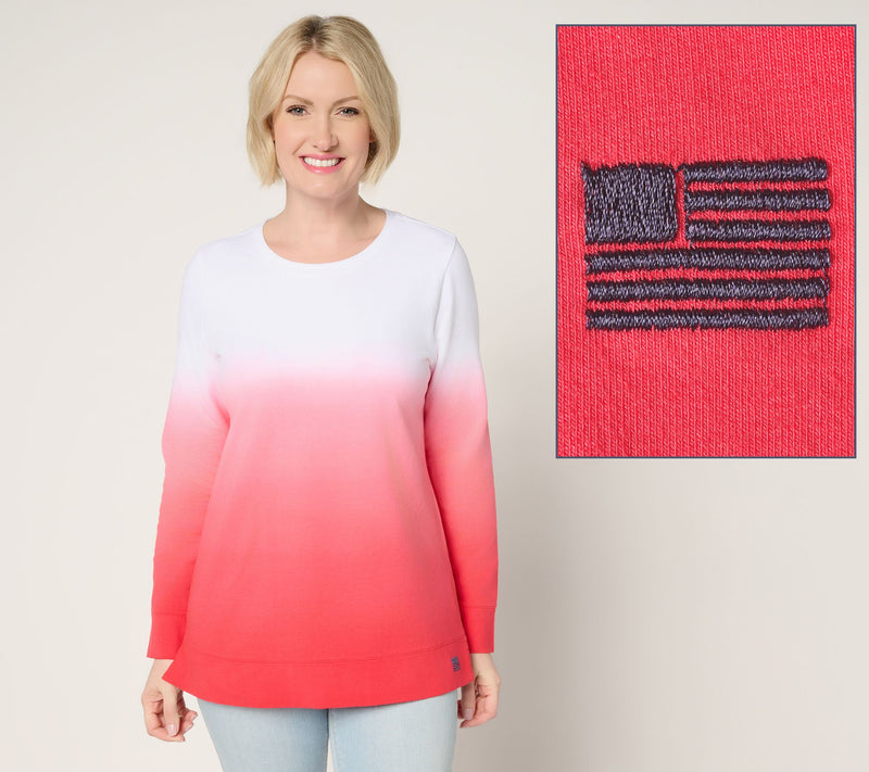 Denim & Co. Petite French Terry Dip Dye Tunic — Main view