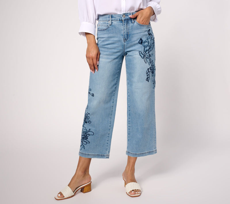 nicole by Nicole Miller Regular Stretch Embroidered Wide-Leg Jeans — Main view
