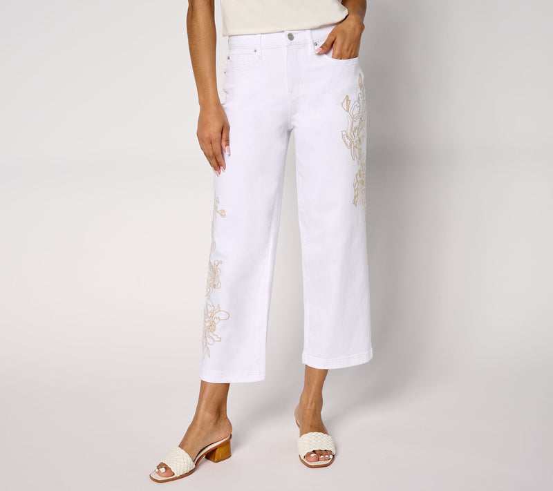 nicole by Nicole Miller Regular Stretch Embroidered Wide-Leg Jeans — View 8
