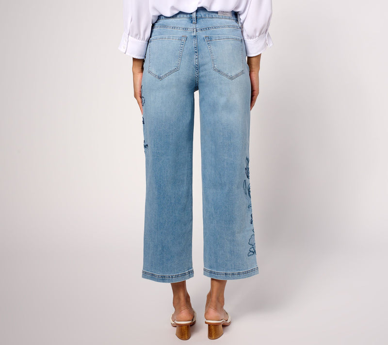 nicole by Nicole Miller Regular Stretch Embroidered Wide-Leg Jeans — View 2