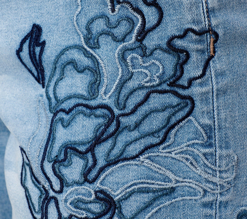 nicole by Nicole Miller Regular Stretch Embroidered Wide-Leg Jeans — View 5