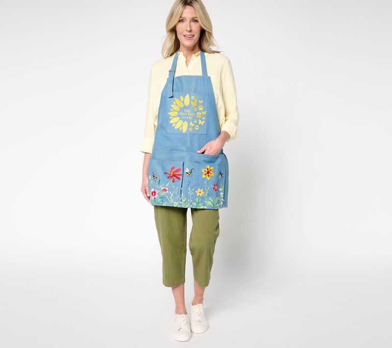 Girl Next Door By Carolyn Gracie Denim Embroidered Garden Apron — View 3