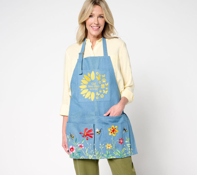 Girl Next Door By Carolyn Gracie Denim Embroidered Garden Apron — View 7