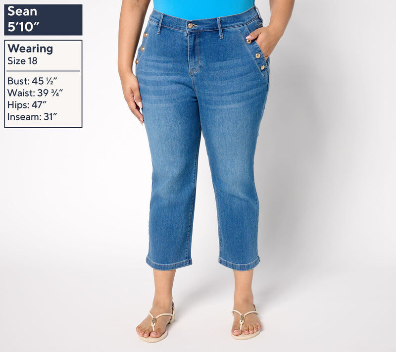 nicole by Nicole Miller Regular Stretch Novelty Button Crop Jean — View 6