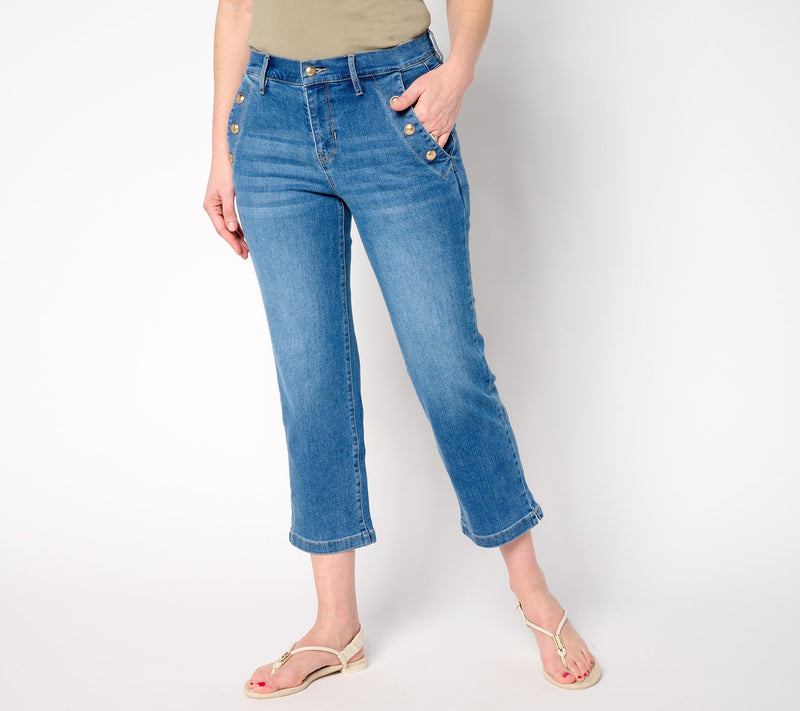 nicole by Nicole Miller Petite Stretch Novelty Button Cropped Jean — Main view