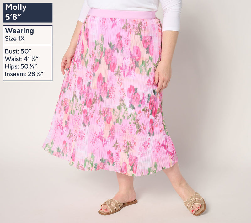 Isaac Mizrahi Live! Regular Pleated Mesh Pull On Midi Skirt — View 3