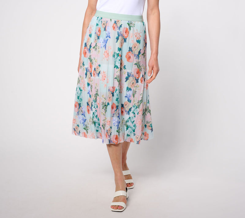 Isaac Mizrahi Live! Petite Pleated Mesh Pull On Midi Skirt — Main view