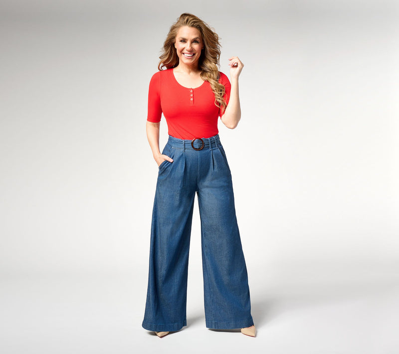 Studio Park x Rosina Grosso Regular Pull-On Stretch Lyocell Wide Leg Pant — View 9