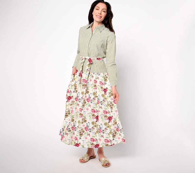 Studio Park x Rosina Grosso Petite Printed Mixed Media Maxi Shirtdress — Main view