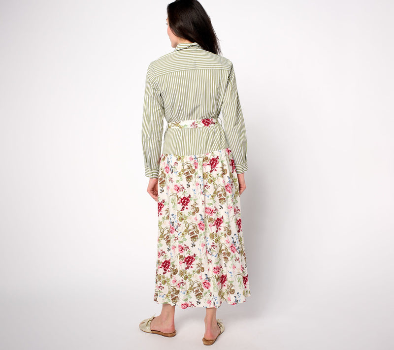 Studio Park x Rosina Grosso Petite Printed Mixed Media Maxi Shirtdress — View 3