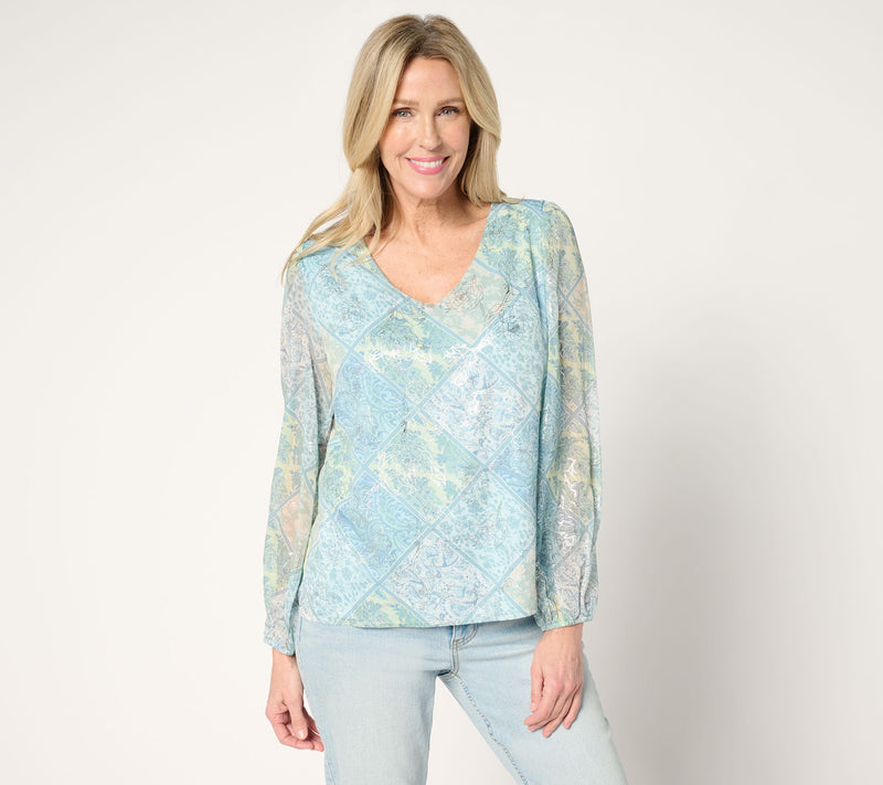 Studio Park x Rosina Grosso Foil Printed Chiffon Blouse — View 12