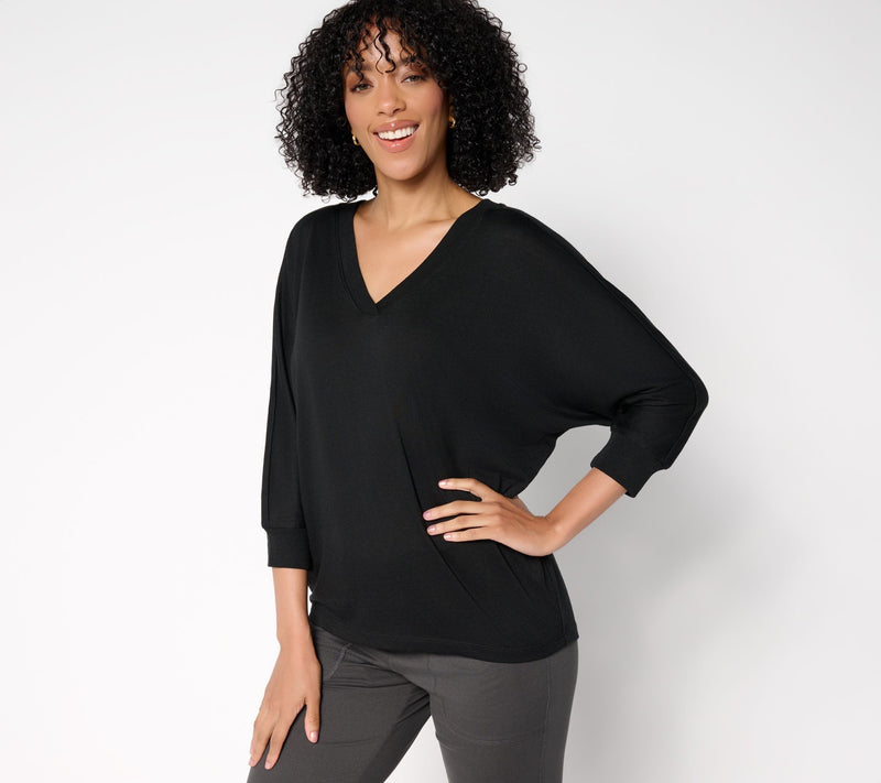 Barefoot Dreams Slub Burnout Jersey Dolman Sleeve V-Neck Tee — View 5