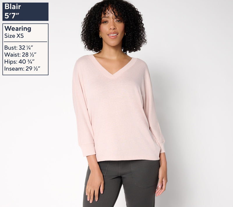 Barefoot Dreams Slub Burnout Jersey Dolman Sleeve V-Neck Tee — View 11