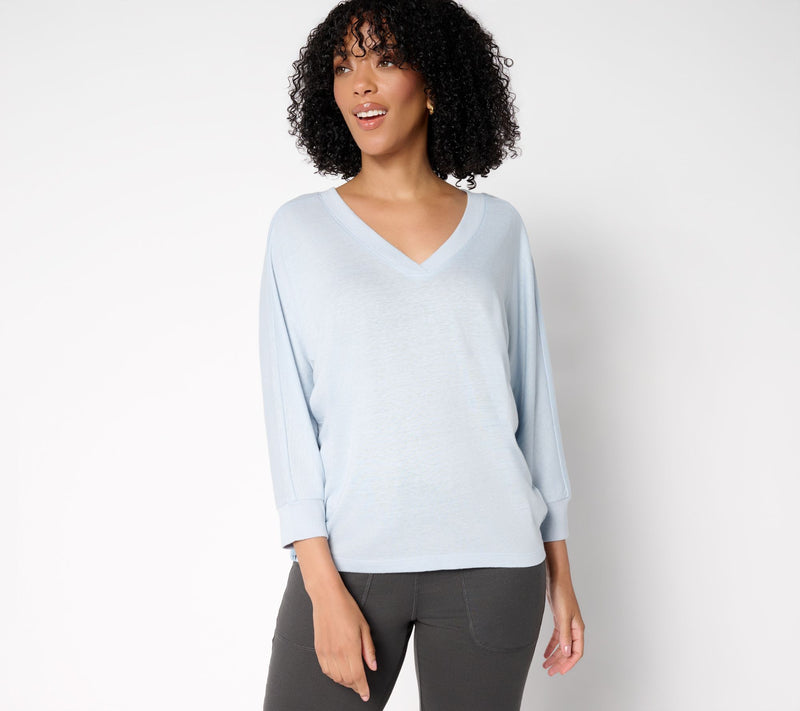 Barefoot Dreams Slub Burnout Jersey Dolman Sleeve V-Neck Tee — View 9