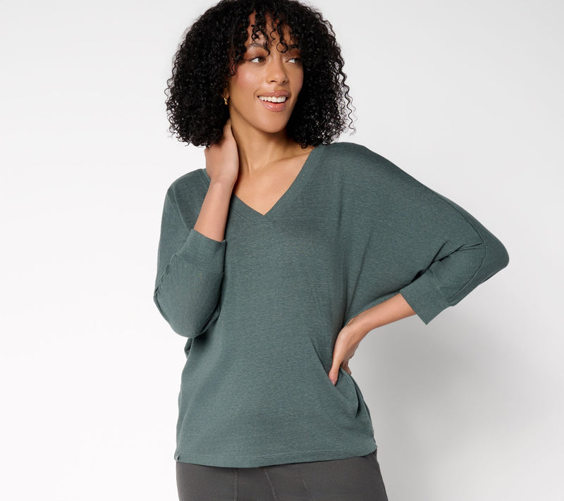 Barefoot Dreams Slub Burnout Jersey Dolman Sleeve V-Neck Tee — View 7