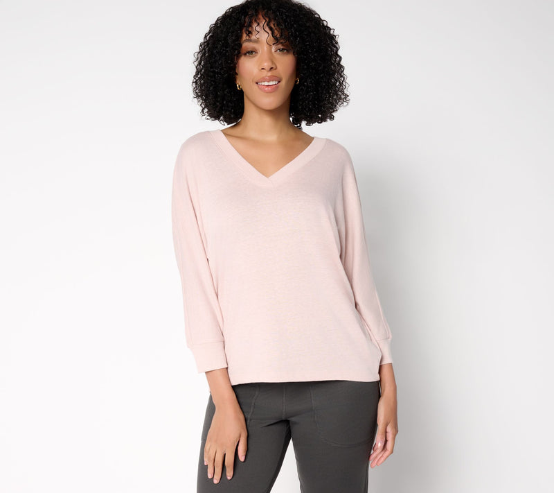 Barefoot Dreams Slub Burnout Jersey Dolman Sleeve V-Neck Tee — View 3