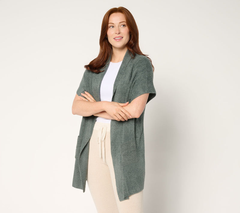Barefoot Dreams CozyChic Lite Short Sleeve Ribbed Shawl Collar Wrap — View 7
