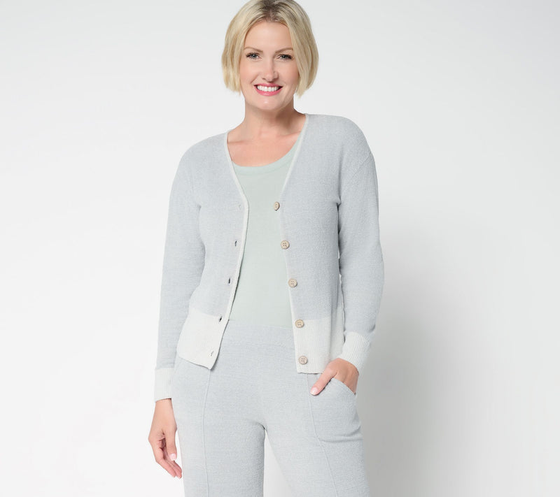 Barefoot Dreams CozyChic Ultra Lite Color Block Button Front Cardigan — View 4