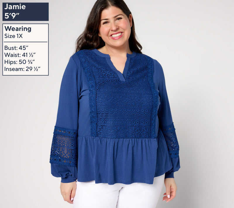 LOGO Lavish by Lori Goldstein Mix Media Peplum Top — View 3