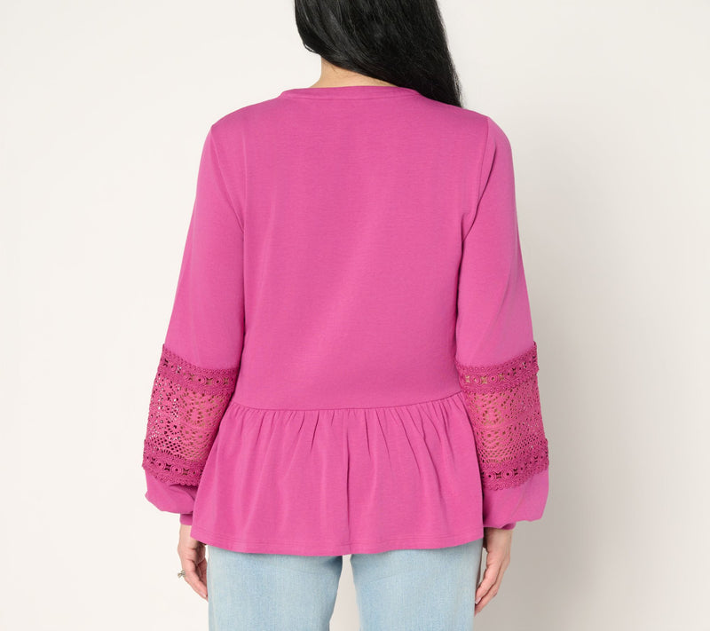 LOGO Lavish by Lori Goldstein Mix Media Peplum Top — View 5