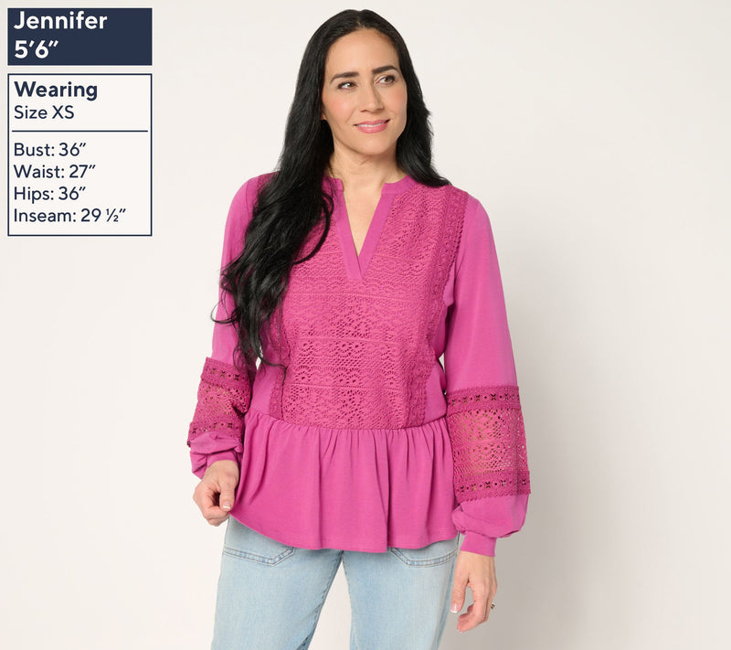 LOGO Lavish by Lori Goldstein Mix Media Peplum Top — View 4
