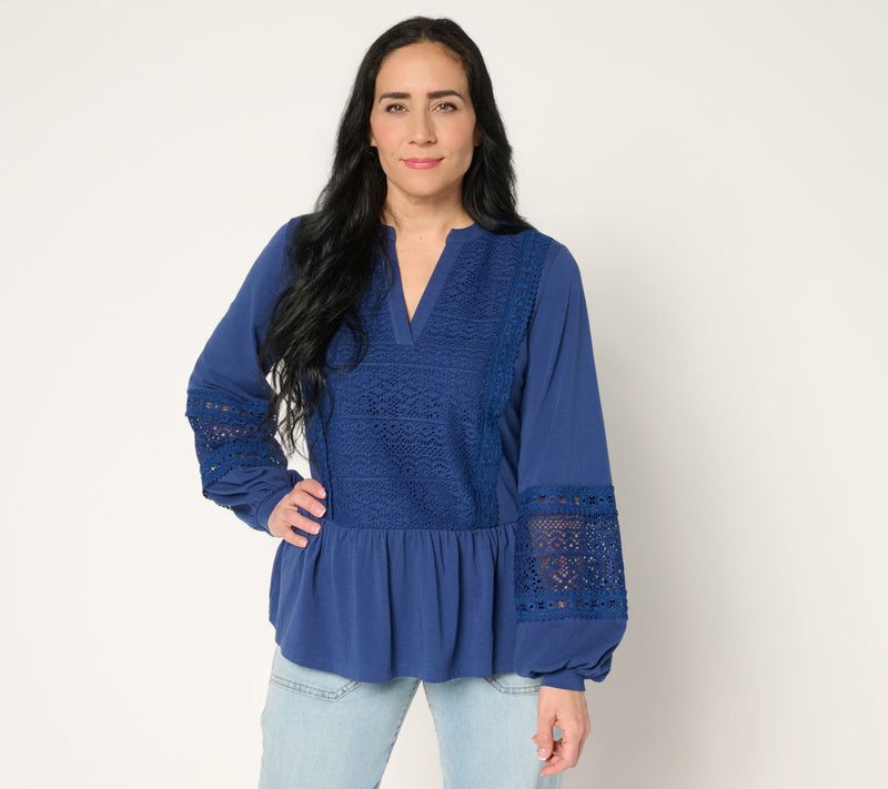 LOGO Lavish by Lori Goldstein Mix Media Peplum Top — View 12