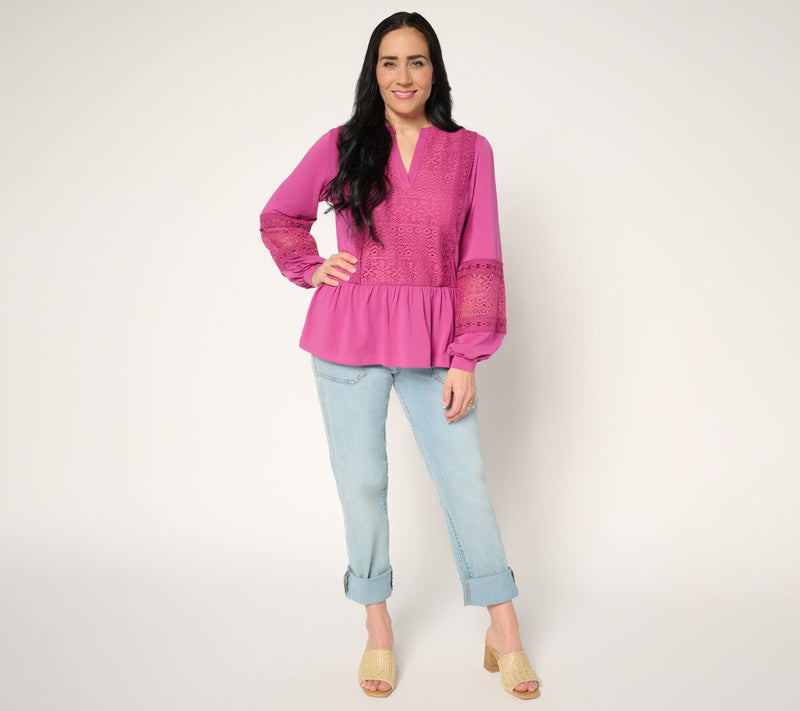 LOGO Lavish by Lori Goldstein Mix Media Peplum Top — View 6