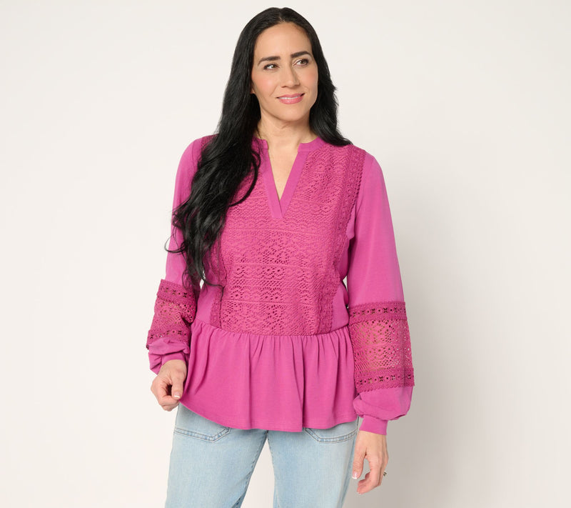 LOGO Lavish by Lori Goldstein Mix Media Peplum Top — Main view
