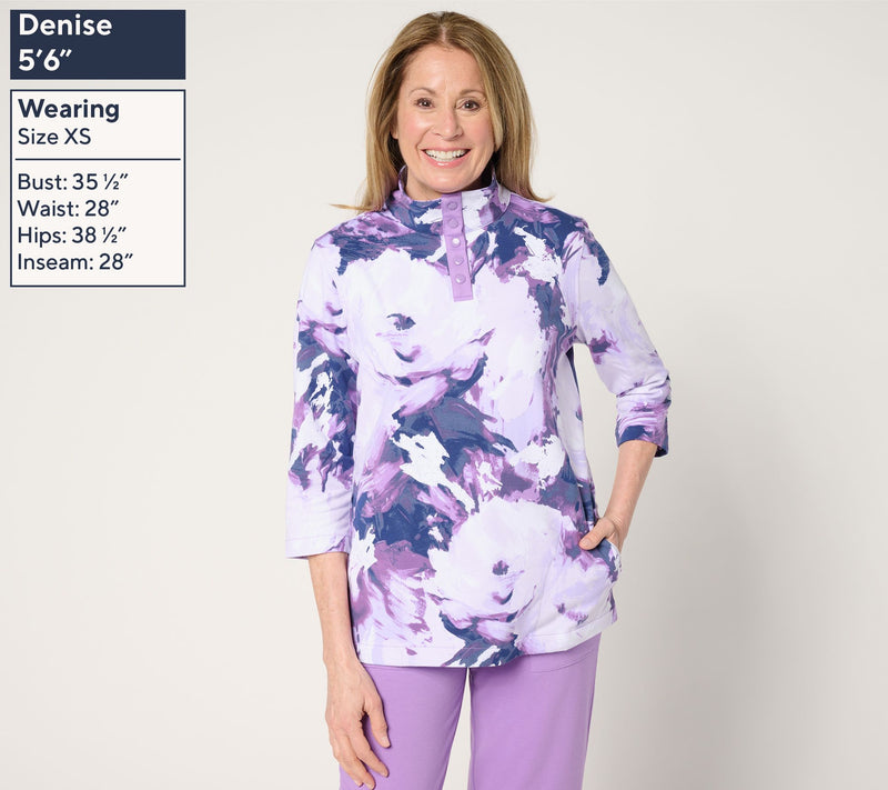 Sport Savvy Printed French Terry 3/4 Sleeve Snap Front Pullover — View 3