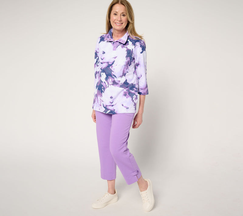 Sport Savvy Printed French Terry 3/4 Sleeve Snap Front Pullover — View 5