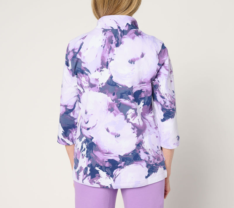Sport Savvy Printed French Terry 3/4 Sleeve Snap Front Pullover — View 4