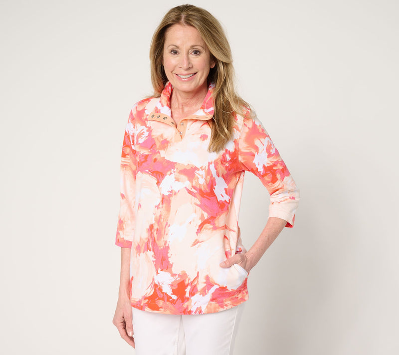 Sport Savvy Printed French Terry 3/4 Sleeve Snap Front Pullover — View 13