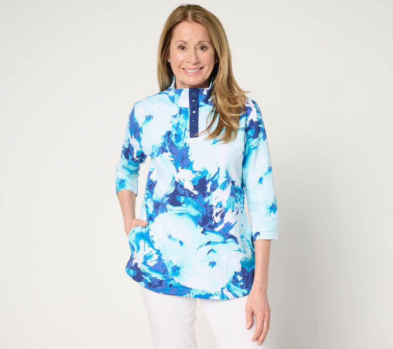 Sport Savvy Printed French Terry 3/4 Sleeve Snap Front Pullover — View 14