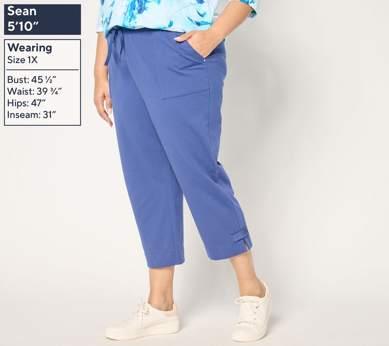 Sport Savvy Petite French Terry Capri Pant with Button Tab Hem — View 2