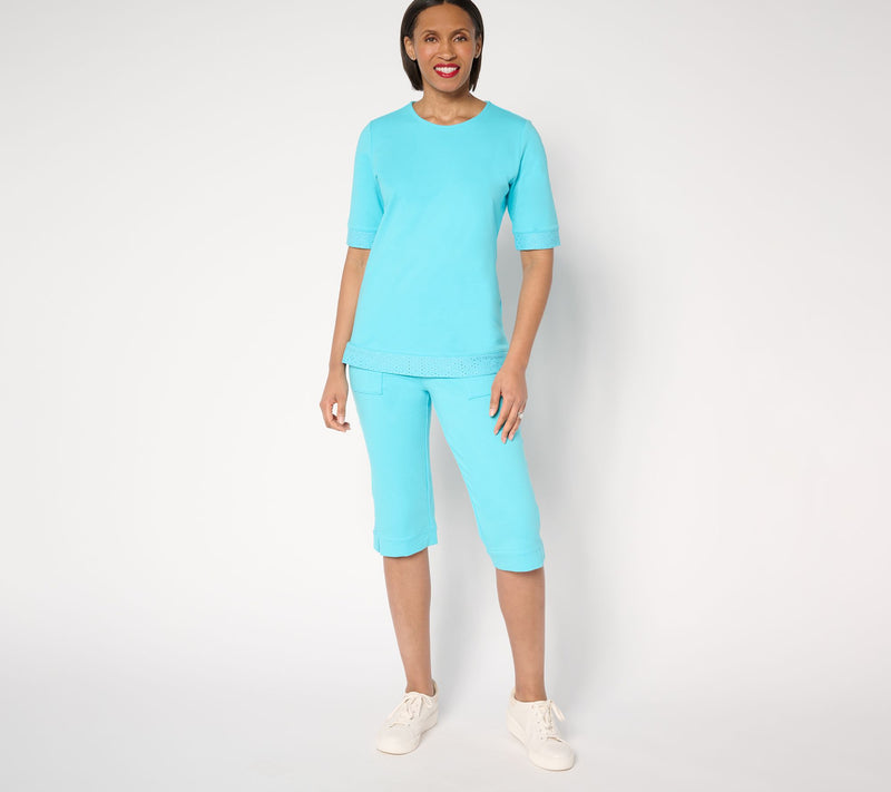 Sport Savvy Petite Eyelet and French Terry Skimmer Pant — View 5