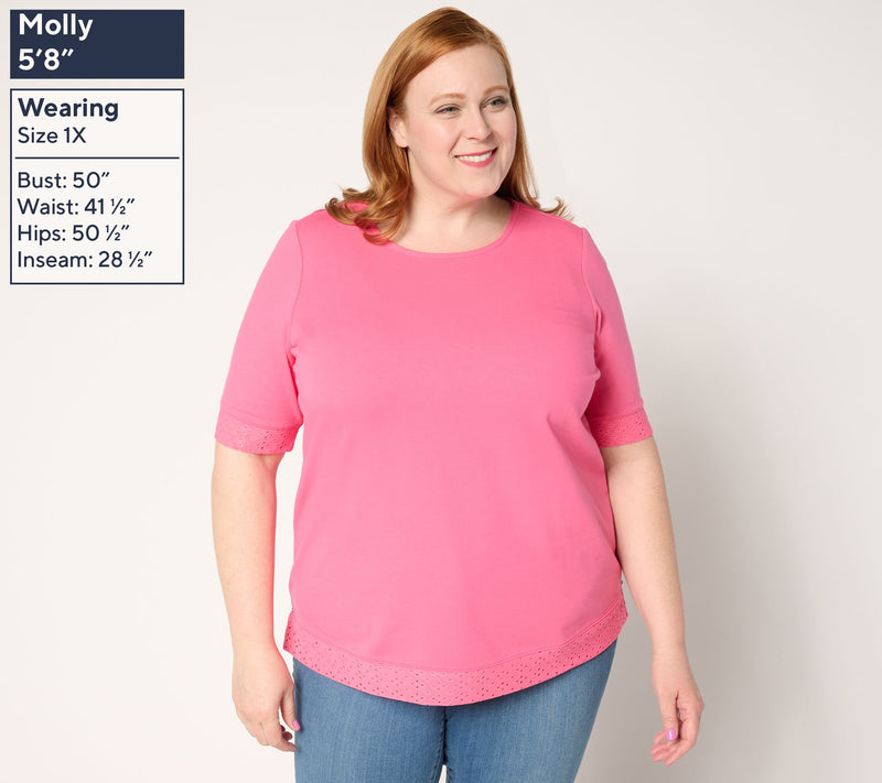 Sport Savvy Eyelet and French Terry Elbow Sleeve Top — View 2