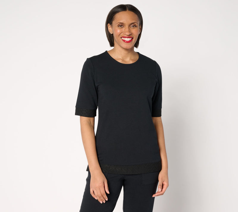 Sport Savvy Eyelet and French Terry Elbow Sleeve Top — View 11