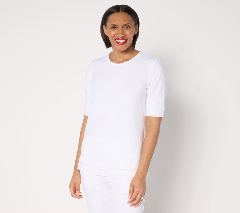 Sport Savvy Eyelet and French Terry Elbow Sleeve Top — View 12