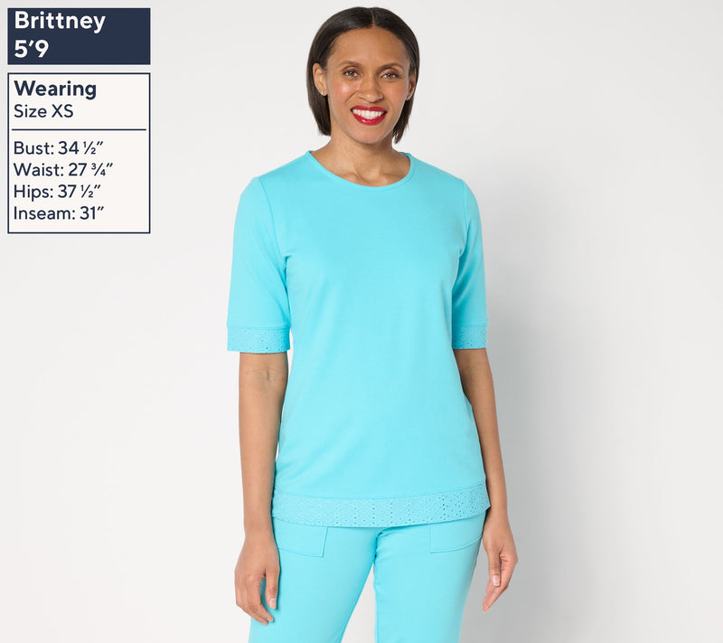 Sport Savvy Eyelet and French Terry Elbow Sleeve Top — View 3