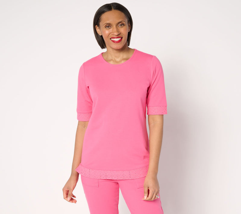 Sport Savvy Eyelet and French Terry Elbow Sleeve Top — View 13