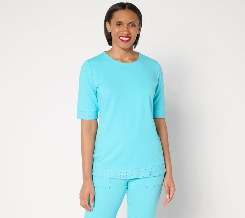 Sport Savvy Eyelet and French Terry Elbow Sleeve Top — View 14