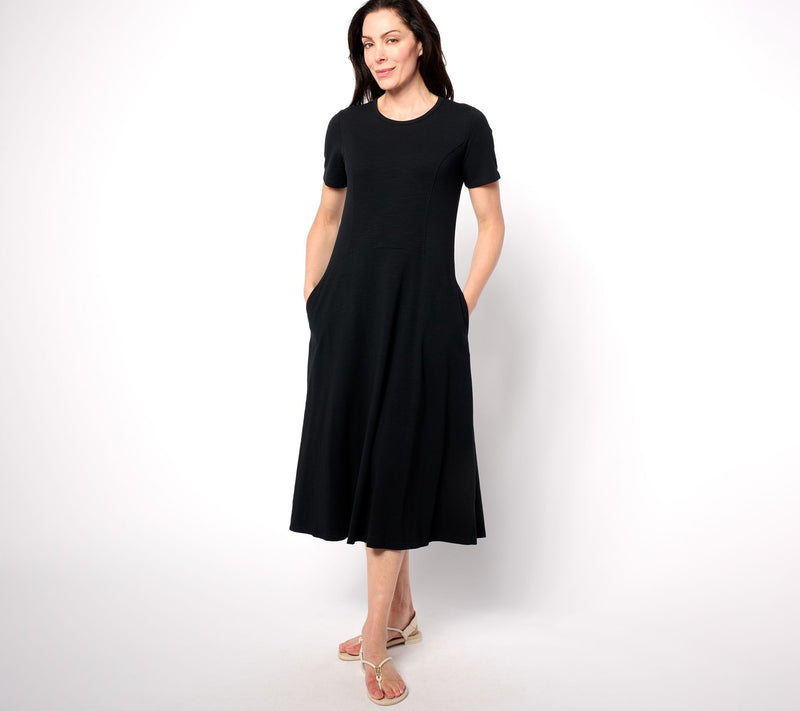 Joan Rivers Petite Slub Jersey Short Sleeve Dress w/ Seam Detail — View 9